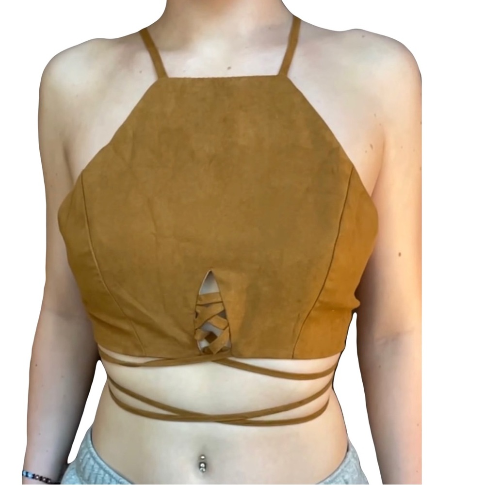 Faux leather/suede halter tank